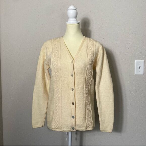 Karen Scott 100% Pure Wool Button Front Cable Knit Ivory Cardigan Women's Size S - Picture 13 of 15